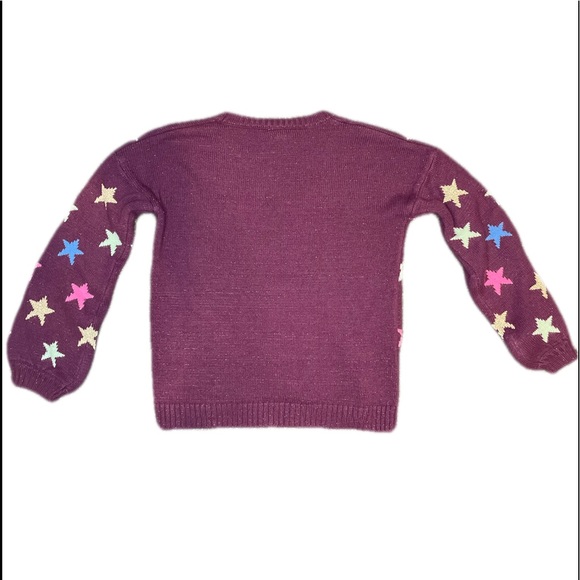 GIRLS SIZE M PURPLE KNIT MULTICOLORED STAR ARIZONA JEAN CO PULLOVER SWEATER - Picture 2 of 4